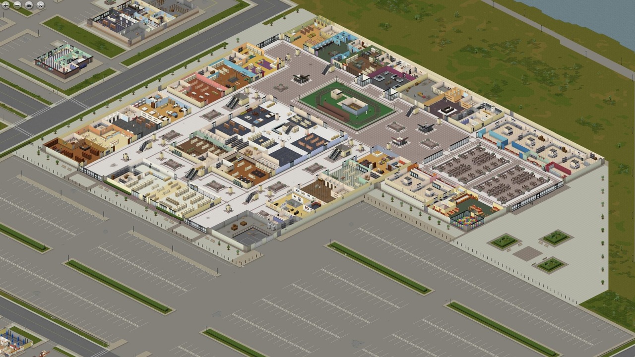 A screenshot of the mall from Louisville in Project Zomboid.