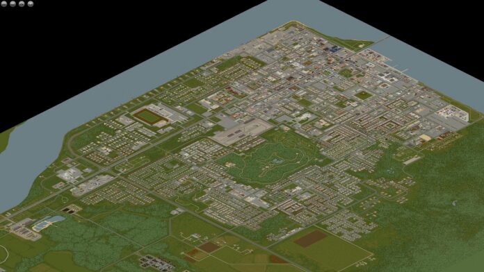 A screenshot of the full map of Louisville from Project Zomboid.