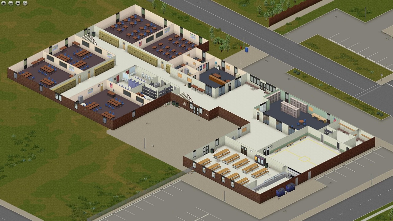 Screenshot of the school located in West Point on the Project Zomboid map.